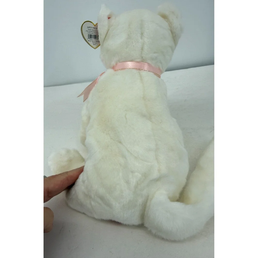 TY Beanie Buddy Flip White Cat Plush 1999 Pink Ribbon Blue Eyes‎ 11